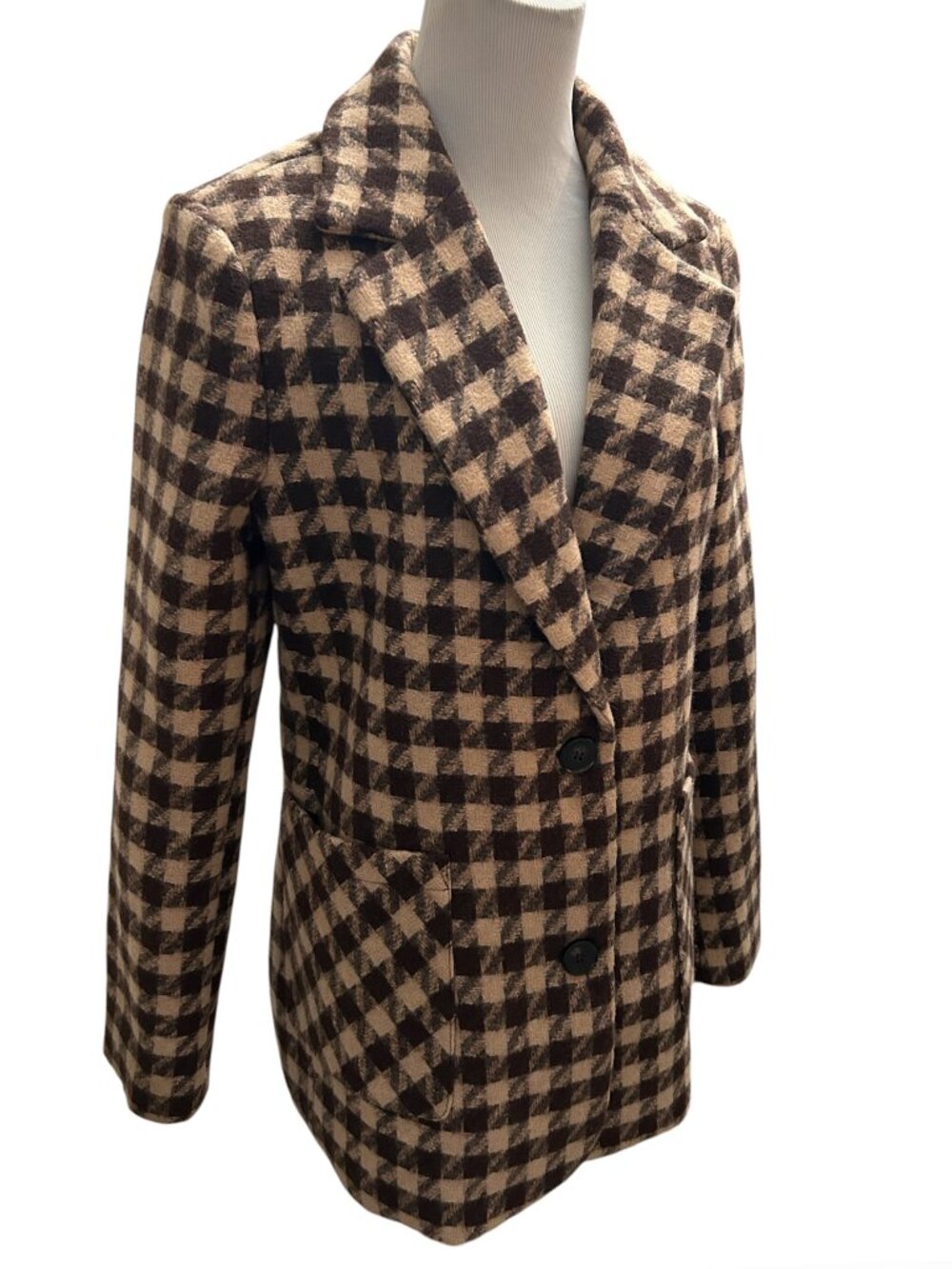 COMMENCE Women's Size M Brown Tan Plaid Single Breasted Blazer Jacket Lined NWT - Picture 2 of 5